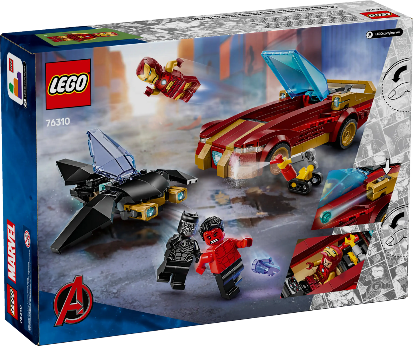 LEGO Marvel 76310 Iron Man Car & Black Panther vs. Red Hulk
