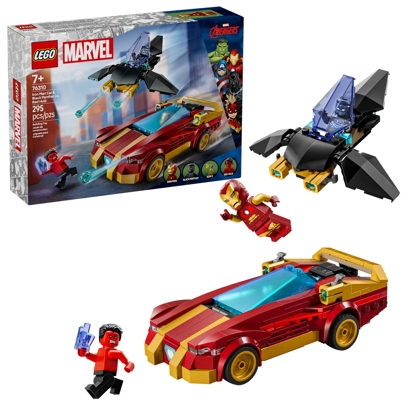 LEGO Marvel 76310 Iron Man Car & Black Panther vs. Red Hulk