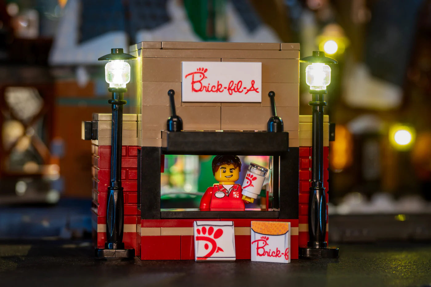 Brick-Fil-A Stand with Employee Minifig - B3 Customs Set