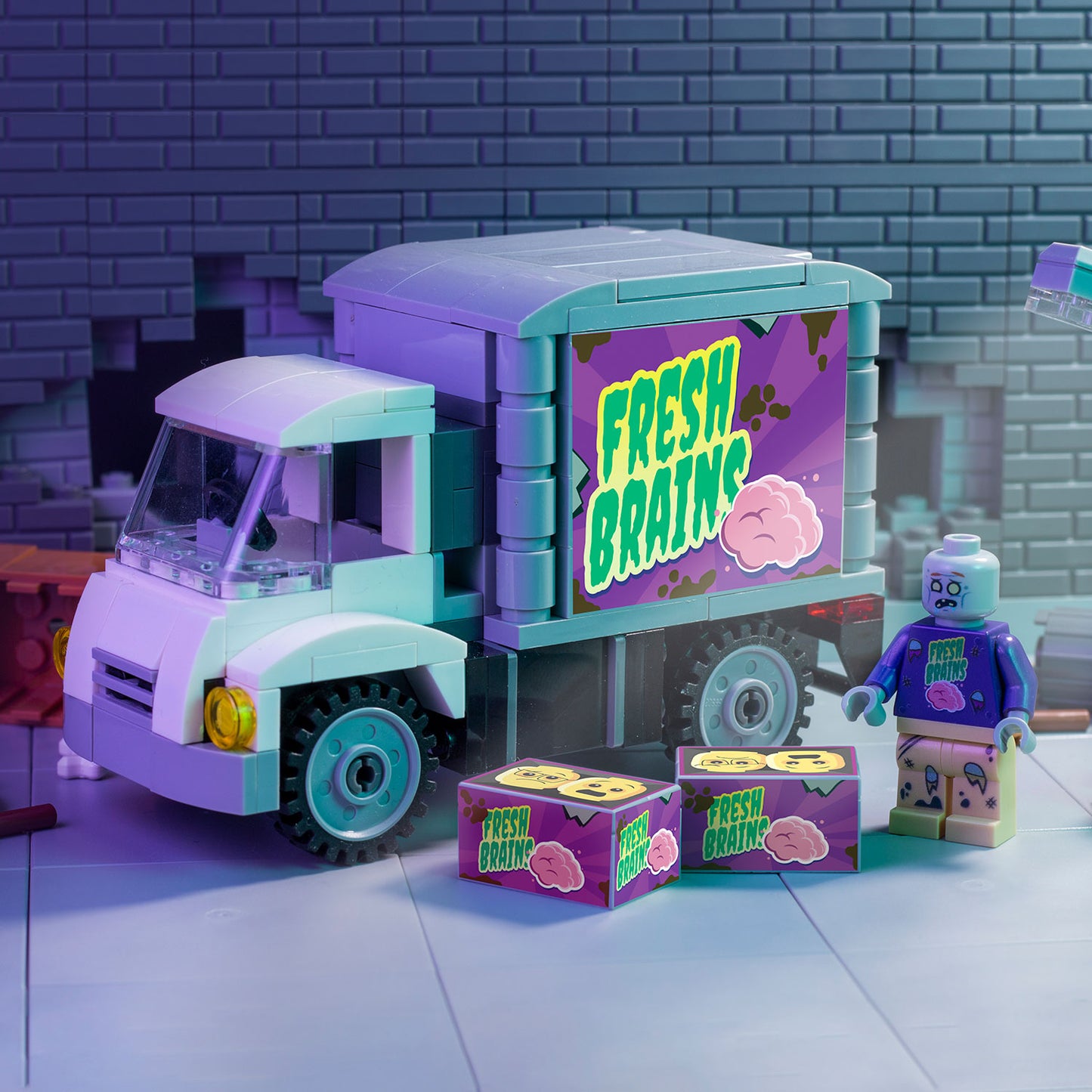 Fresh Brains Zombie Delivery Truck w/ Custom Minifig - B3 Customs